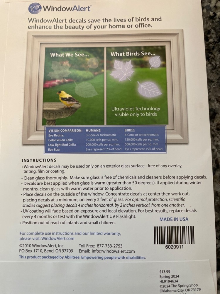 2 WINDOW ALERT ANTI-COLLISION CLINGS LEAF DECALS SAVE PREVENT BIRD WINDOW STRIKE