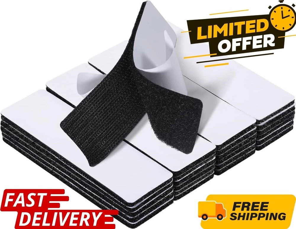 20 Sets Heavy Duty Hook & Loop Adhesive Strips 1x4” Black Sticky Back Fastener