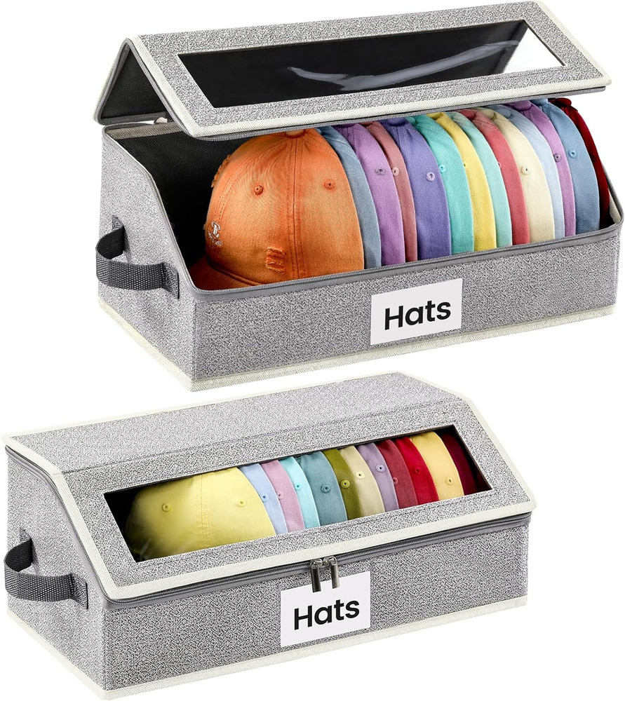 Hat Organizer for Baseball Caps, 2-Pack Stackable Hat Storage Box Holds 30 Caps,