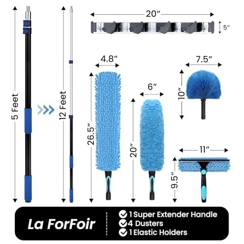 20ft High Ceiling Duster Kits with 5-12ft Heavy Duty Extension Pole - Fan 12FT