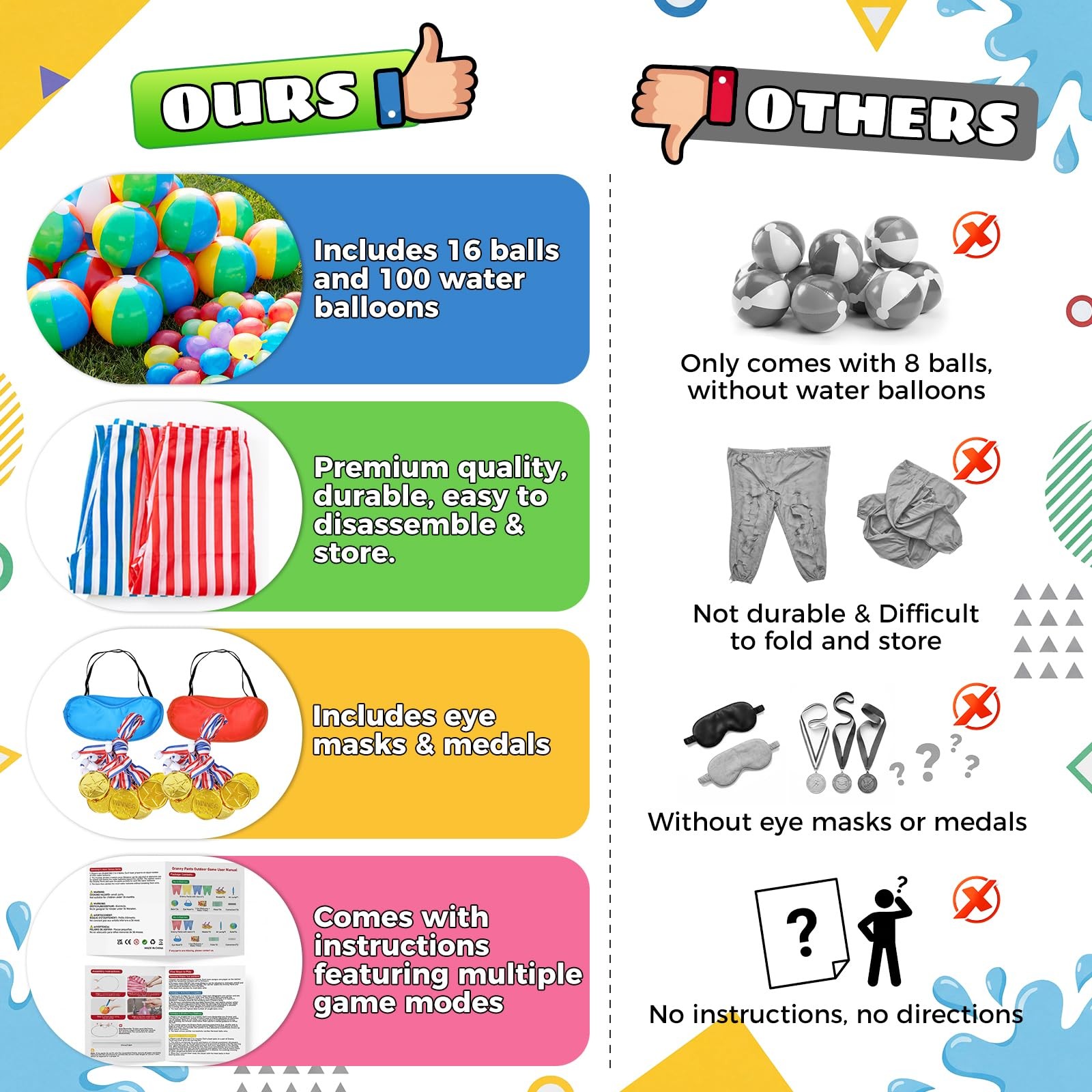 133 PCS Granny Pants Outdoor Game 2 Pack with 16 Balls, Granny Pants Yard Gam...