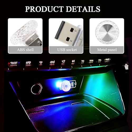 4PCS USB LED Car Interior Atmosphere Lamp, Portable Multicolor Quick Flash