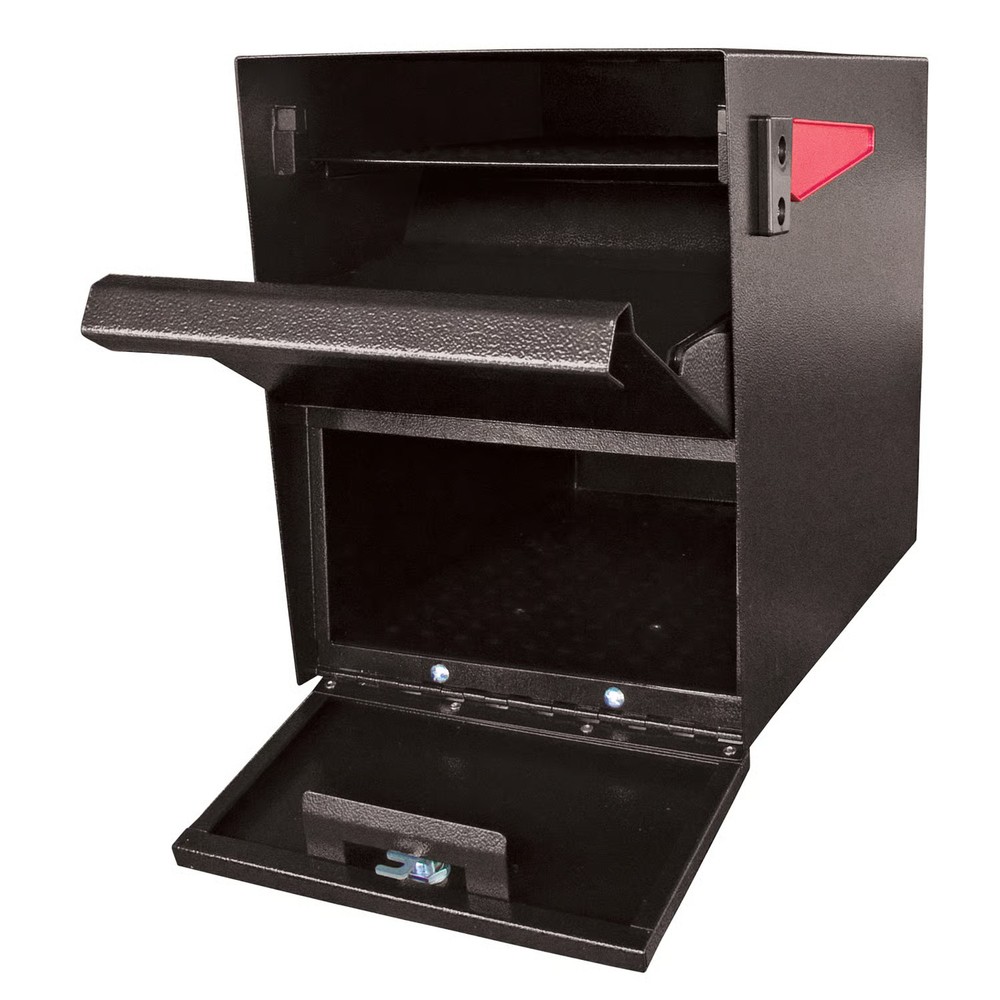 Mail Boss Package Master Modern Galvanized Steel Post Mount Black Locking Mailbo