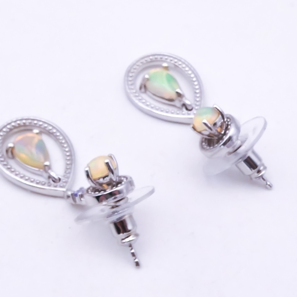 Platinum Over Sterling Silver 925 Opal Convertable Drop Dangle 1.25" Earrings