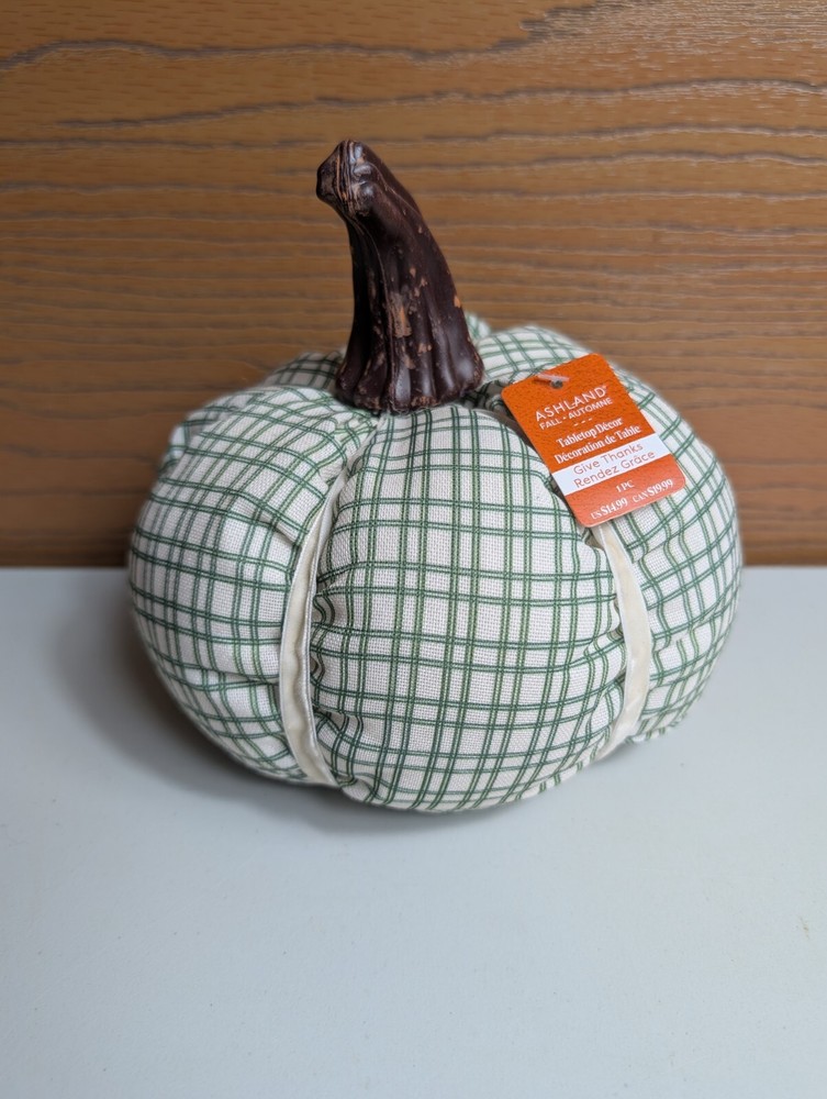 NEW  7" Green & Brown Plaid Tabletop Pumpkins by Ashland ® Decor Fall