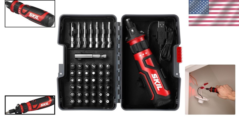 4V Cordless Screwdriver: Circuit Sensor Safety, 45 Bits & USB Charging Included