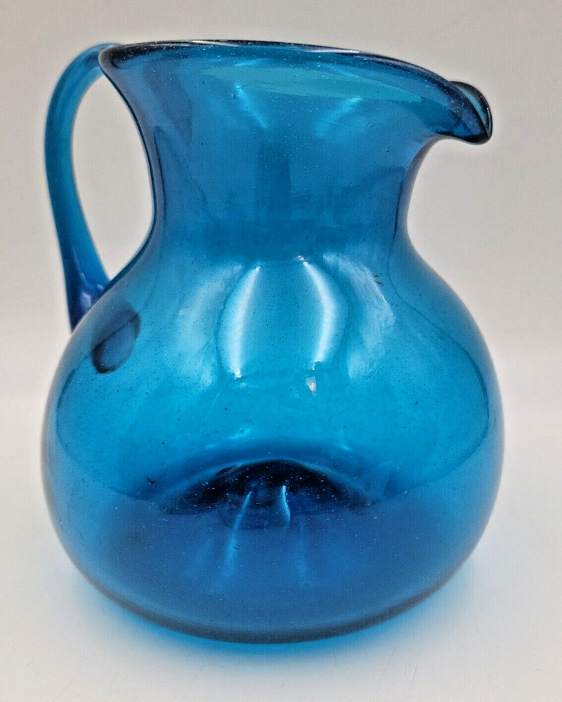 Cobalt Blue Hand Blown Glass Pitcher