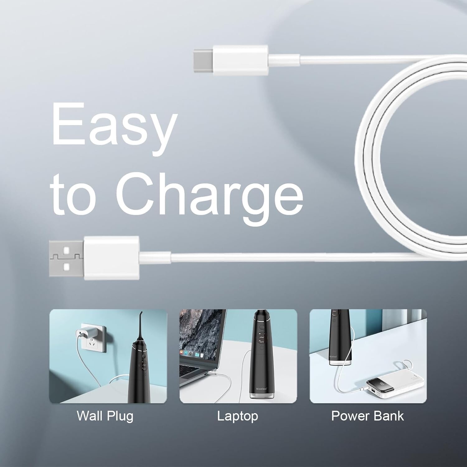 Cordless Rechargeable Water Dental Flosser Oral Irrigator with 4 Modes, 280mL