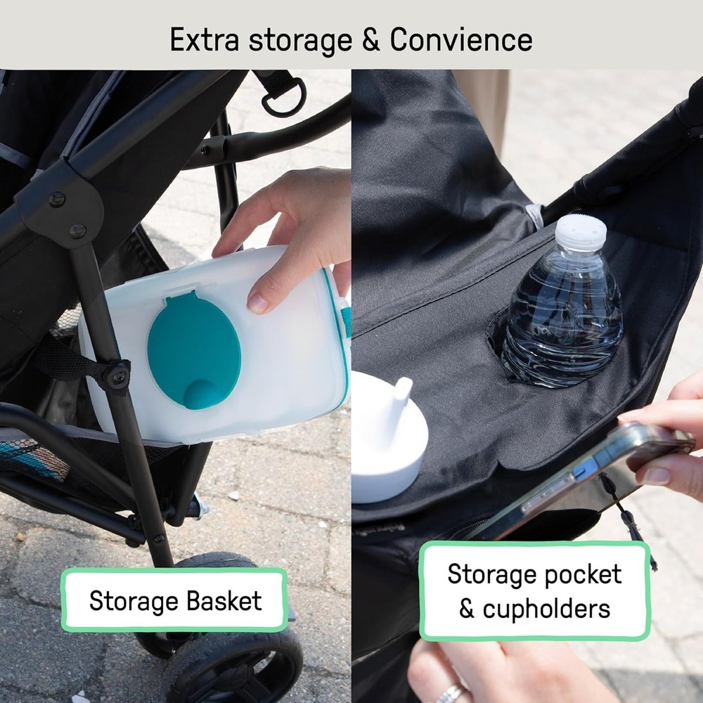 3D Mini Stroller - Lightweight Compact Fold, Gray, Sun Visor