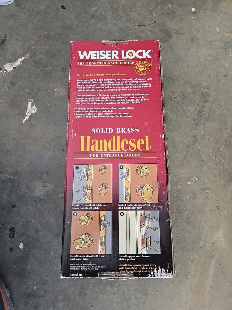 1993 Weiser Lock Elements Series Augusta Entry Handle Set Solid Brass NEW