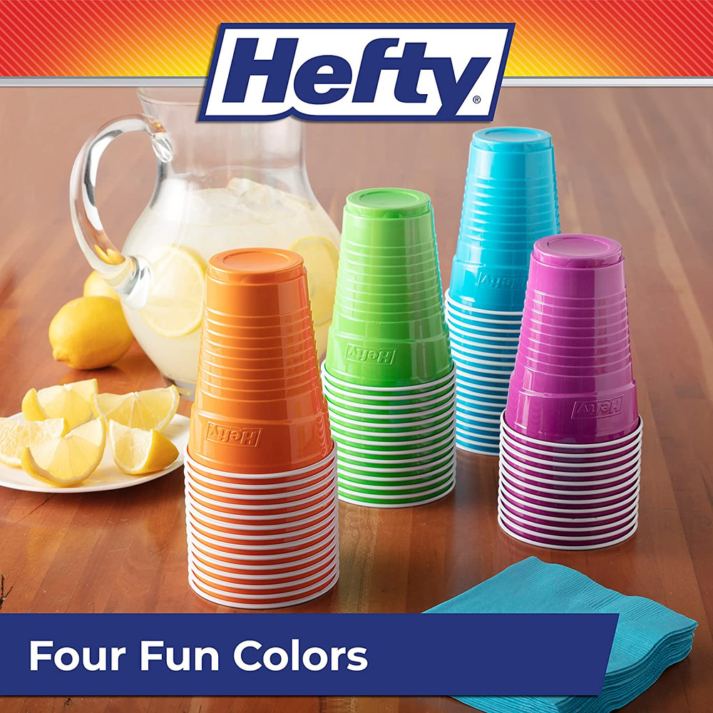 Party on Disposable Plastic Cups, Assorted, 16 Ounce, 100 Count