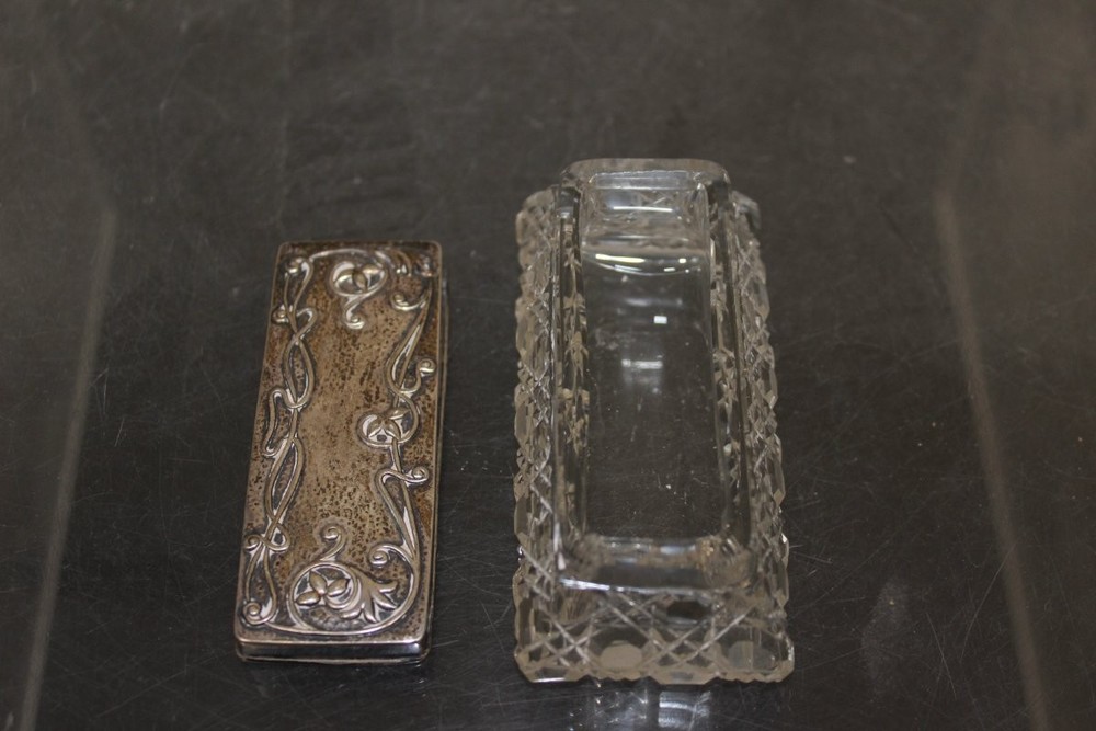 H&a Cut Glass Rectangular Trinket Box With Embossed Sterling Silver Lid