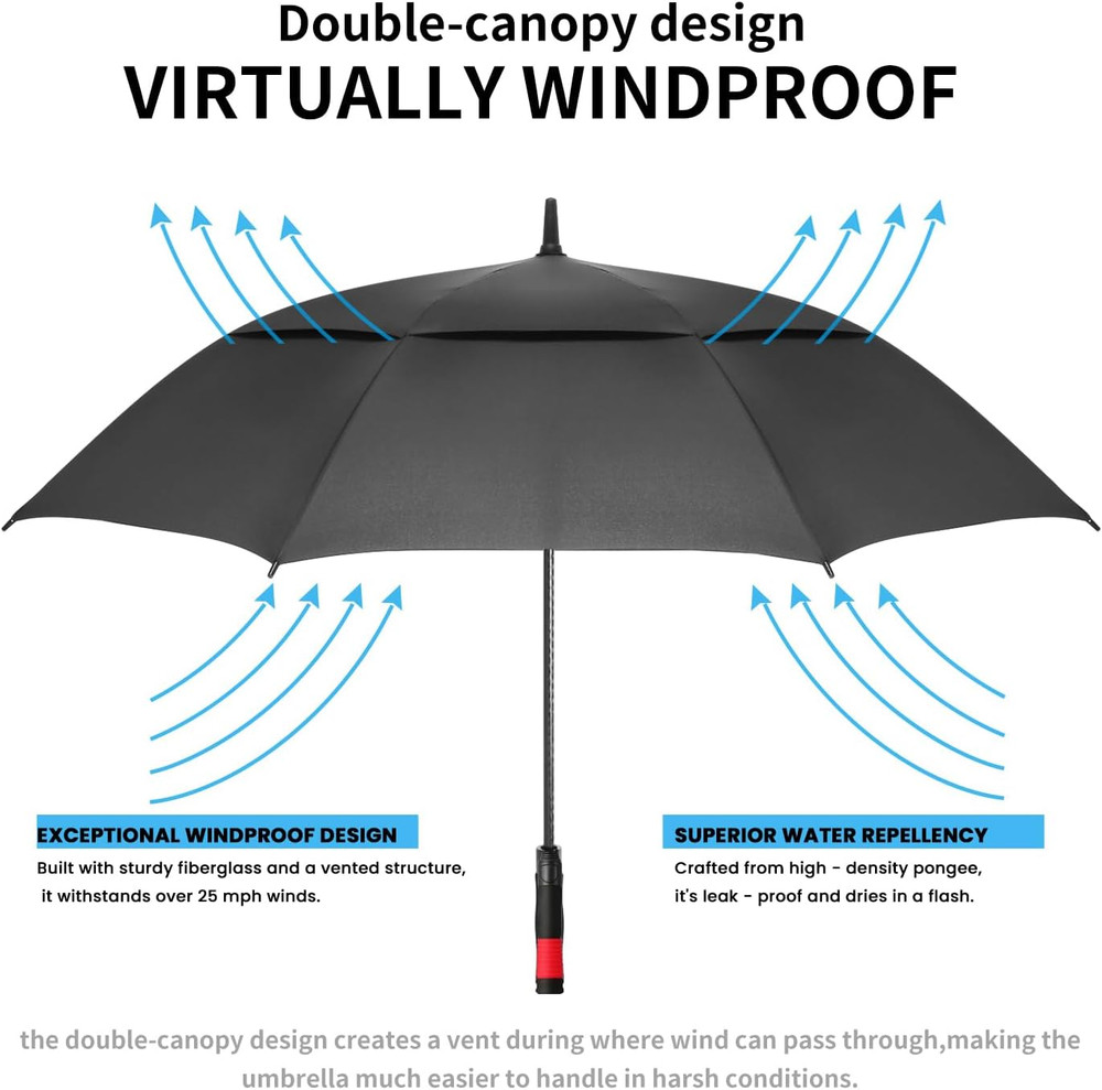Large 62/68/72 Inch Automatic Open Golf Umbrella, Double Canopy, Windproof