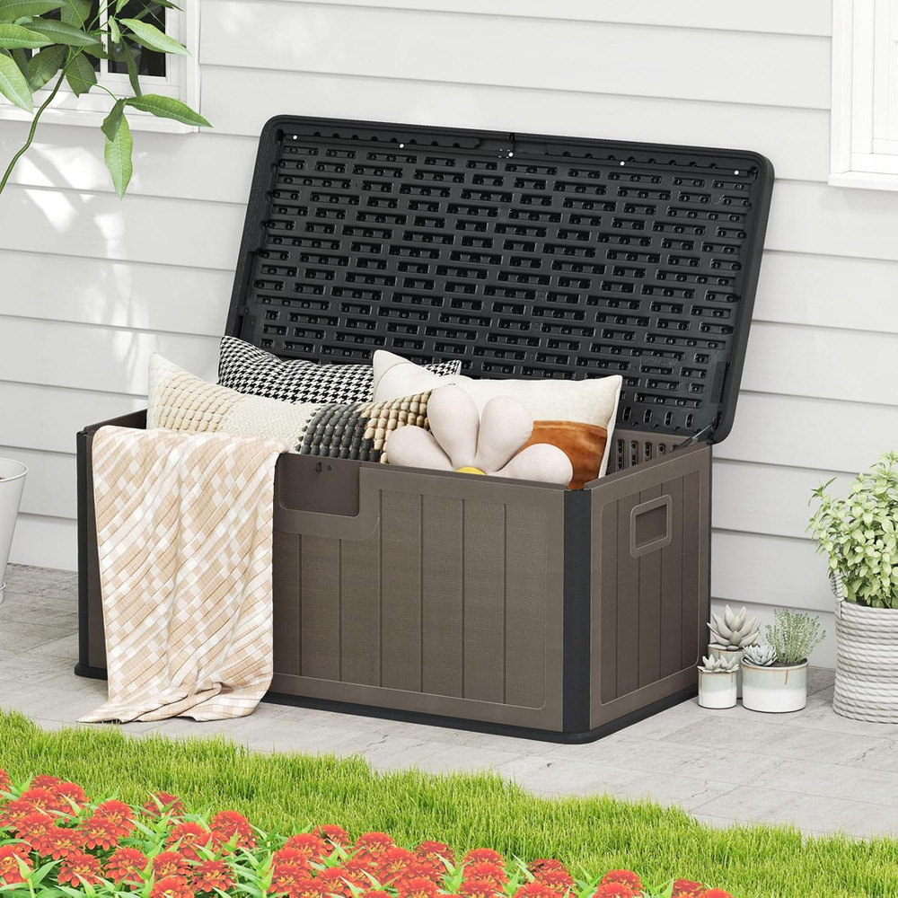 100 Gallon Waterproof Deck Box with Lockable Lid for Outdoor Storage