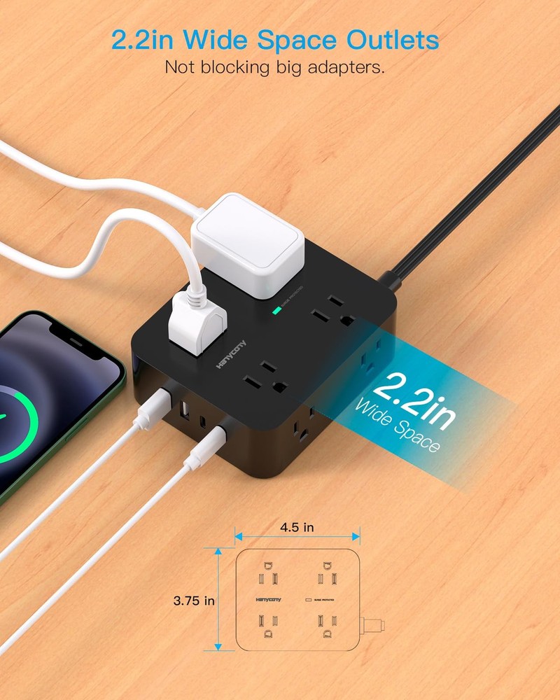 Power Strip Surge Protector, 5Ft Ultra Thin Flat Extension Cord with Multiple...