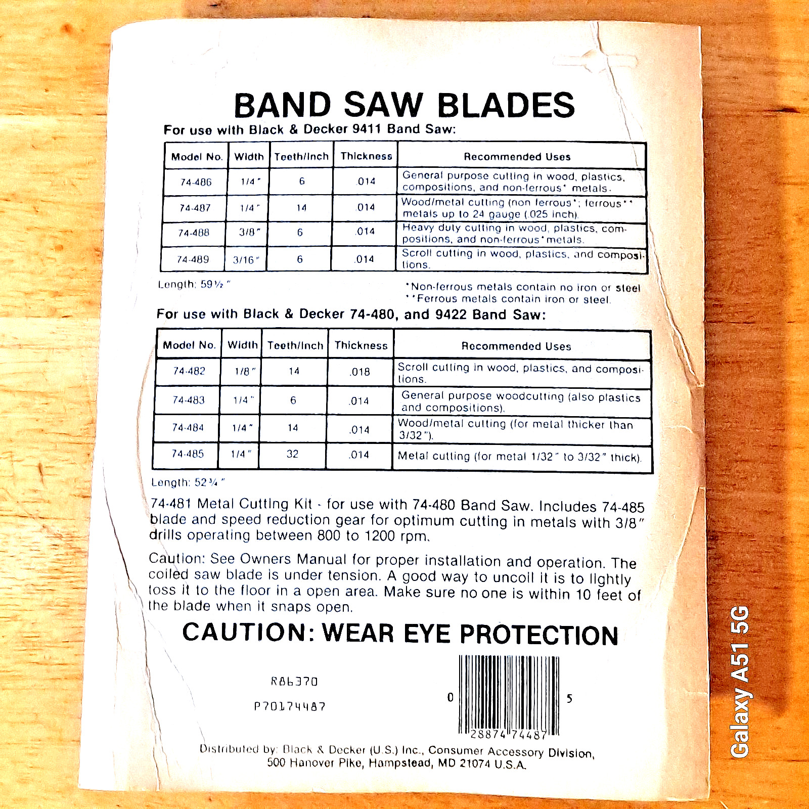 B&D Band Saw 9411 Blade 74-487 Wood & Metal Cutting 59-1/2" x 1/4" .014 NEW NOS