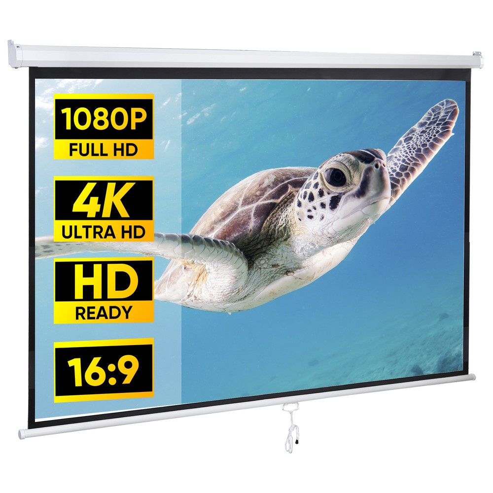 80 Inch Manual Pull Down Projector Screen 16:9 HD Retractable Widescreen Matte