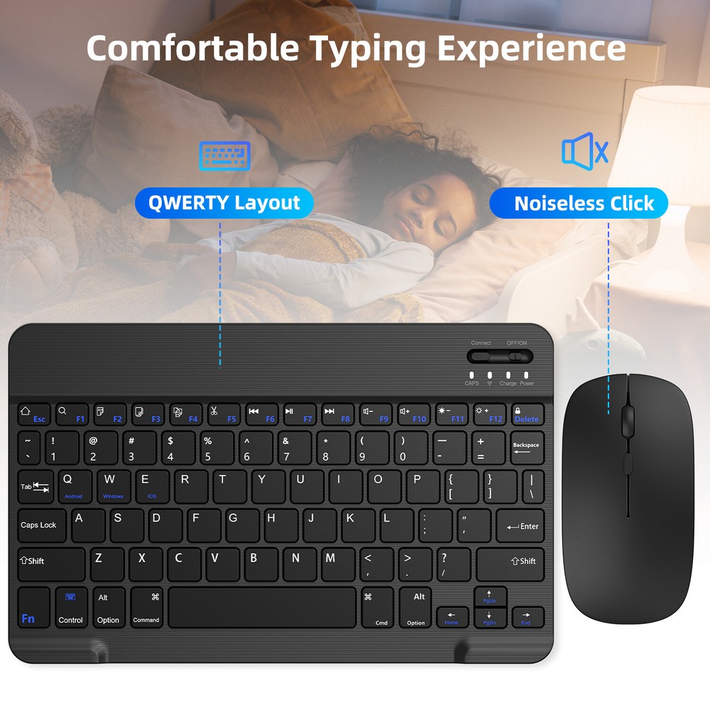For Laptop PC Mac iPhone Samsung 10''Wireless Bluetooth Quiet Keyboard+Mouse Set