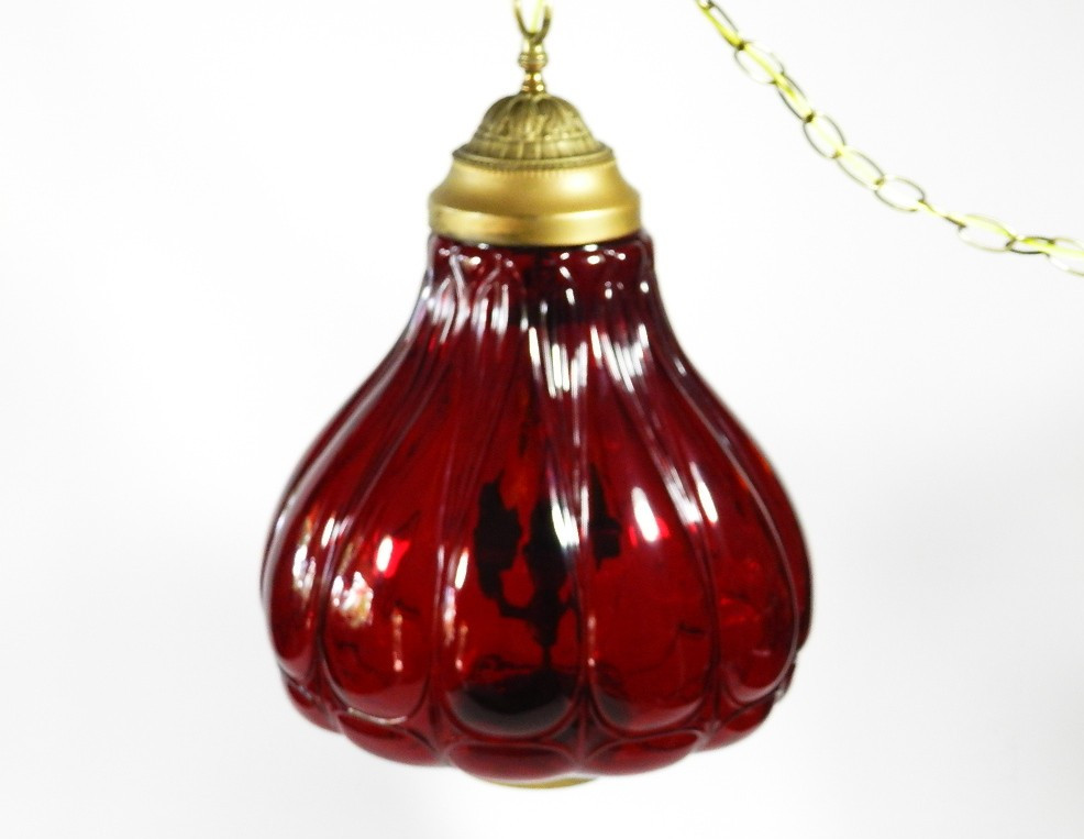 Vintage Ruby Red Glass Swag Hanging Light