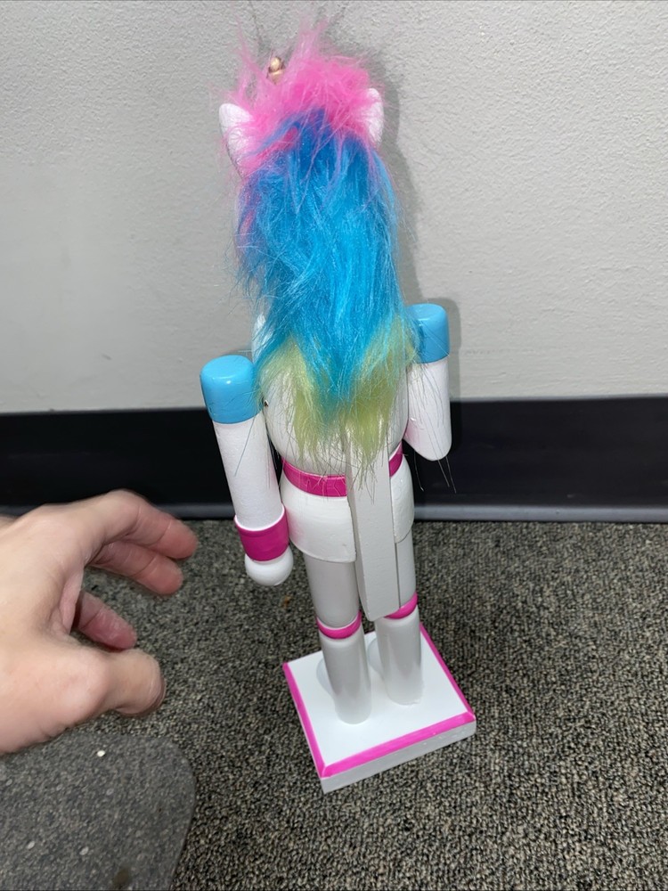 UNICORN Nutcracker Candy Cane PINK 13” Tall