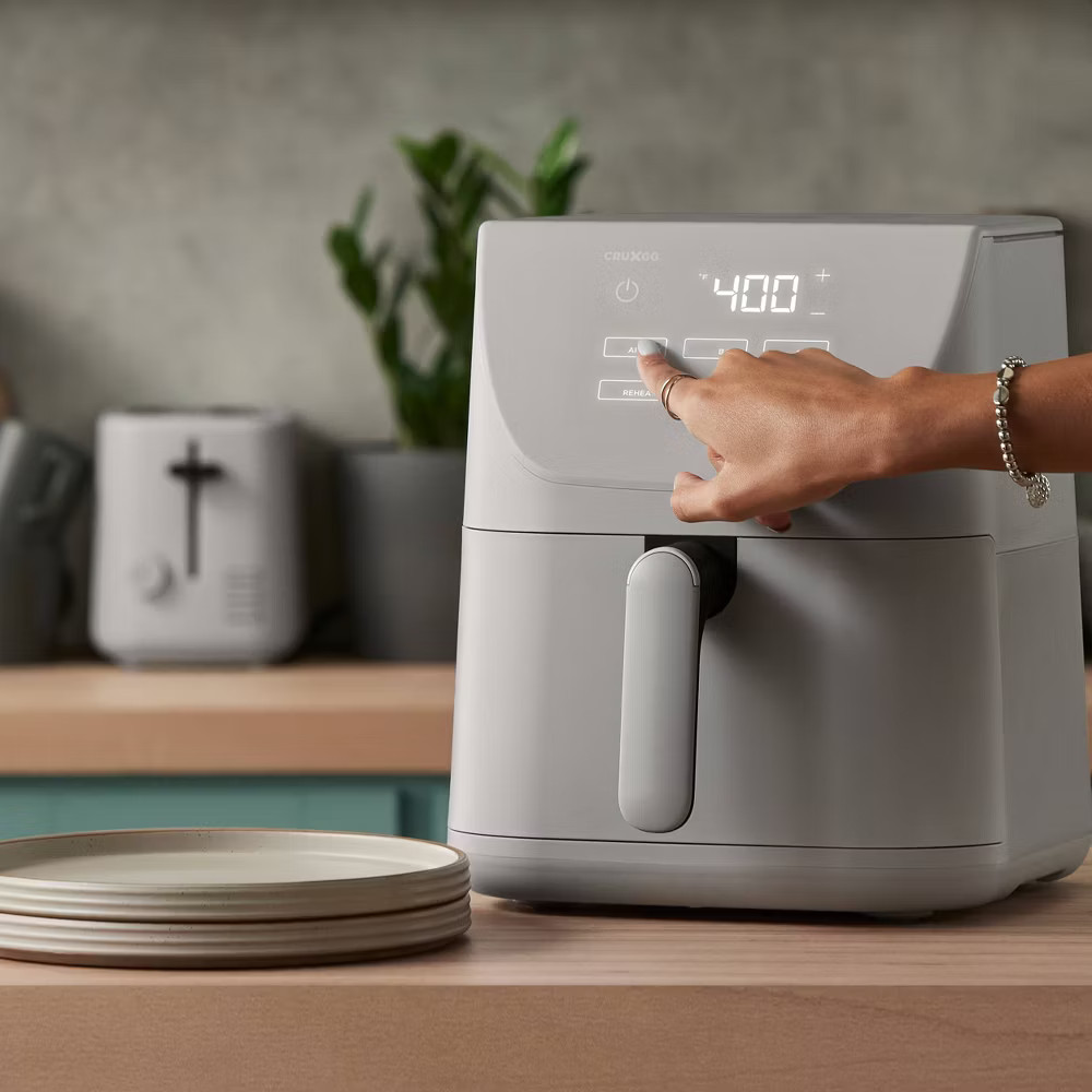 CRUXGG 6QT Air Fryer Gray 1500W Electric Parts 6-Quart Capacity