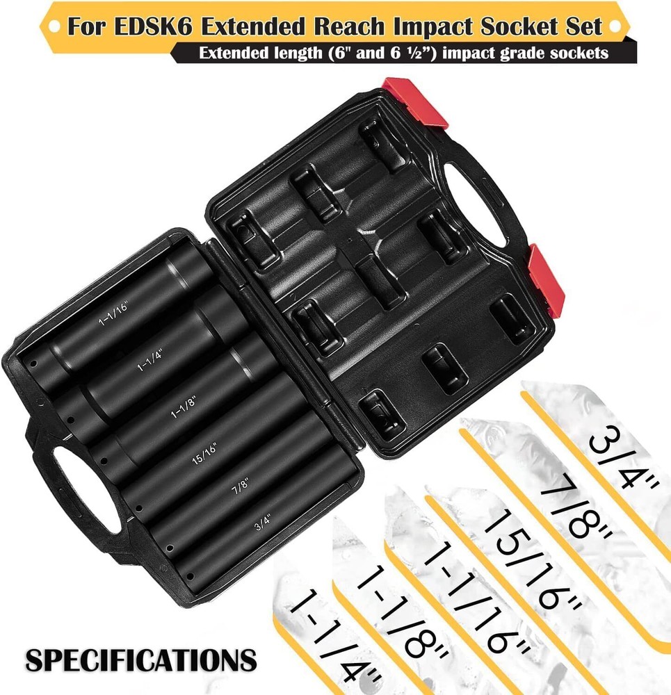 1/2 Inch Drive Heavy Duty Extended Length Extra-Deep Length Impact Socket Set