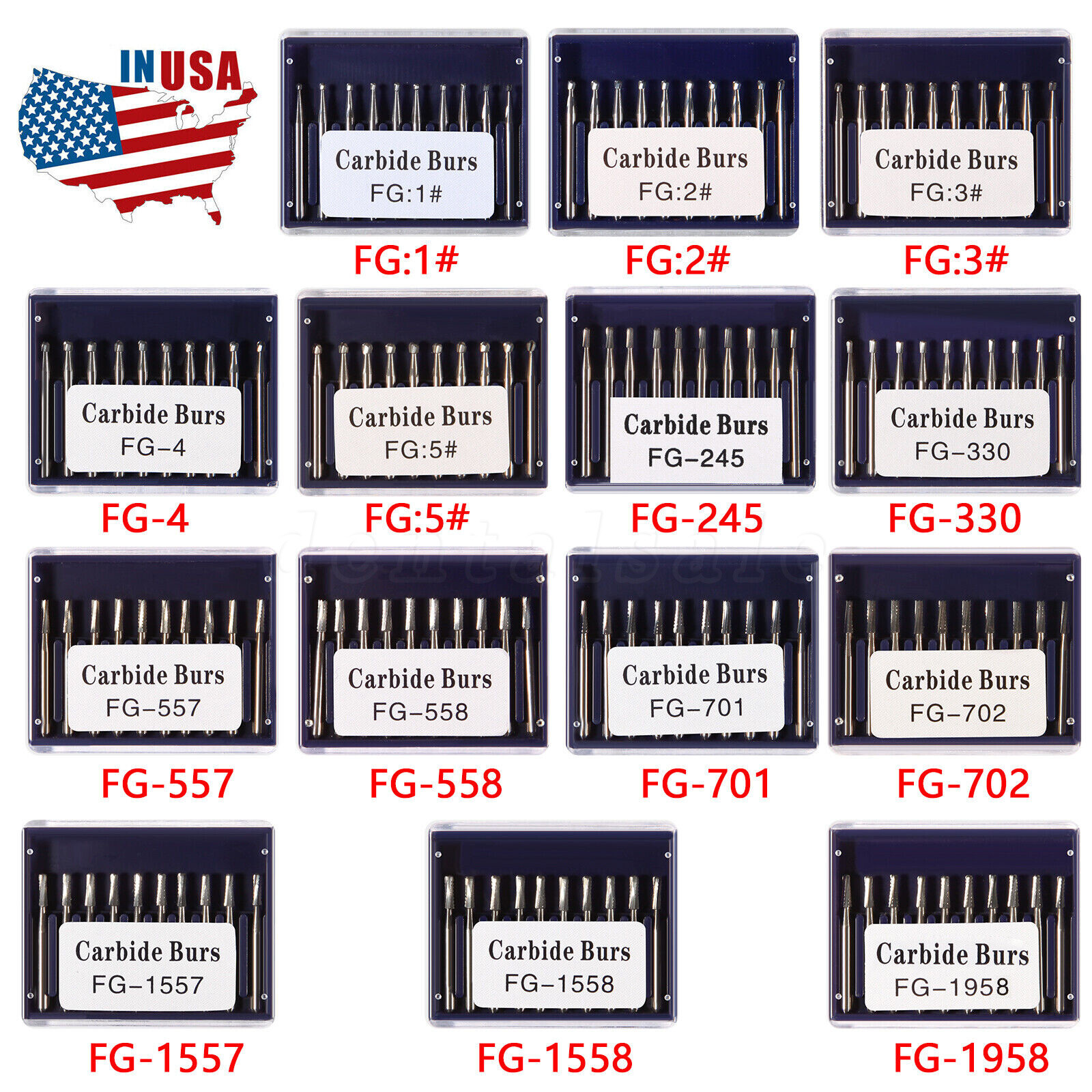 10-100Pcs Dental Carbide Burs for High Speed Handpiece Round Cone Bur Diamond FG