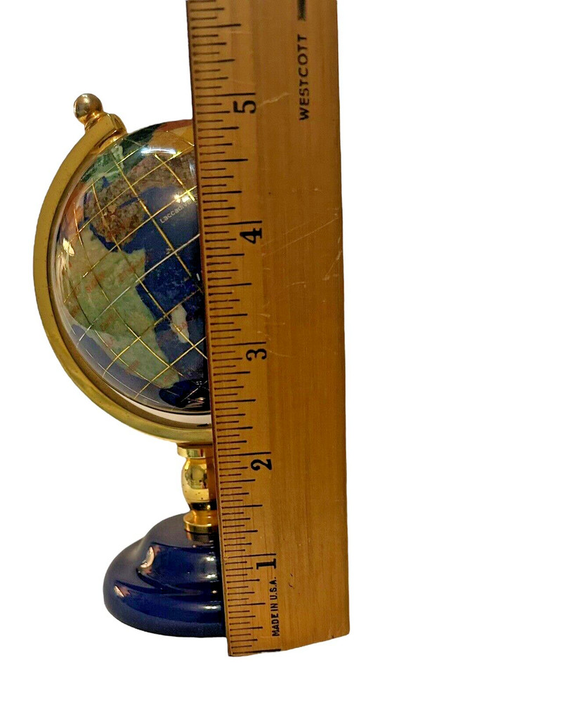 Blue Lapis Semi-Precious Gemstone Tabletop Globe Gold Stand 5.5"