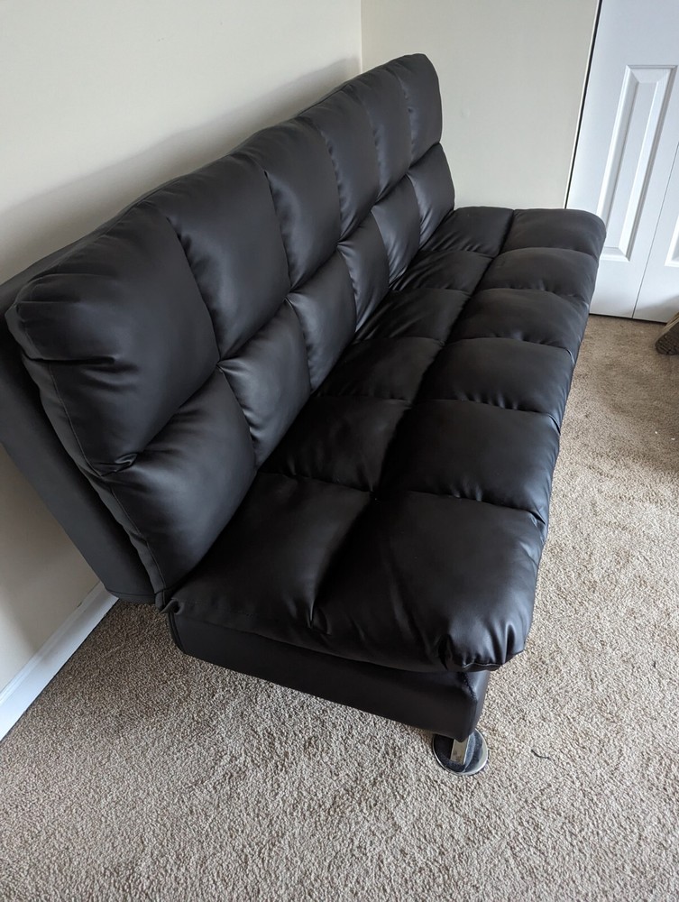 Dieguez Full 71" Vegan Leather Biscuit Black Convertible Sofa