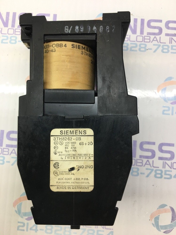 SIEMENS 3TH8262-0B CONTACTOR RELAY 24VDC COIL