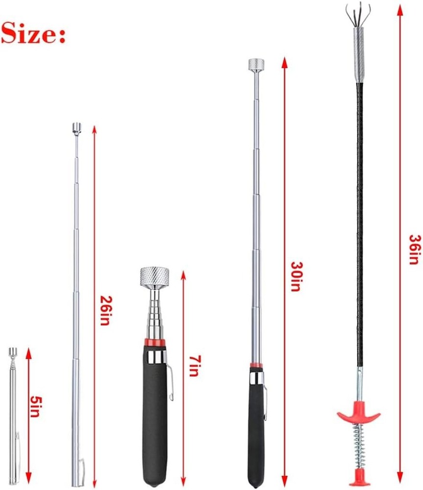 4 Pack Telescoping Magnetic Pick-Up Tool Set with Bendable Grabber & Claws