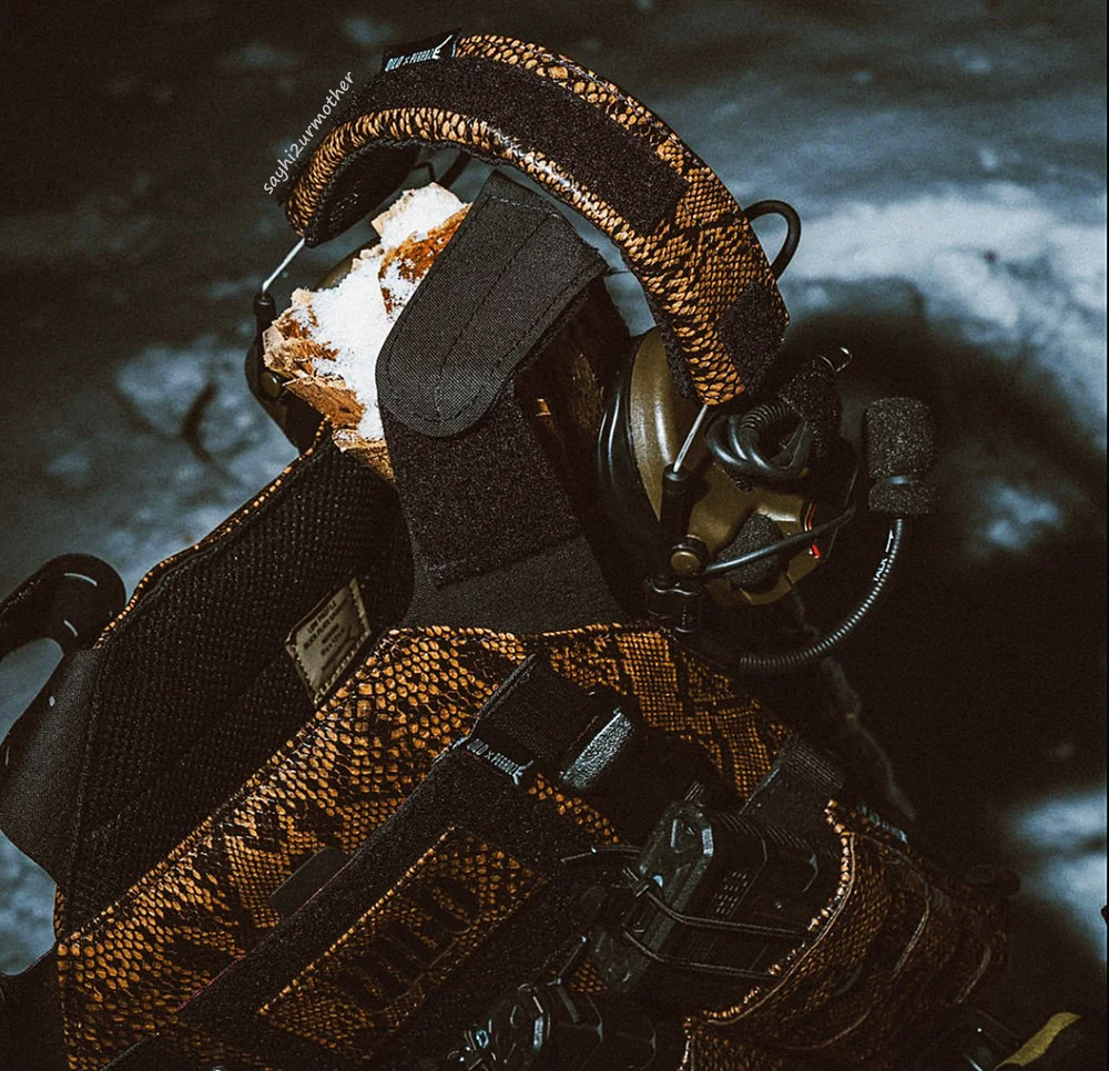 QILO x PERROZ DESIGNS BROWN PYTHON NARCO SNAKESKIN EARPRO HEADBAND COVER