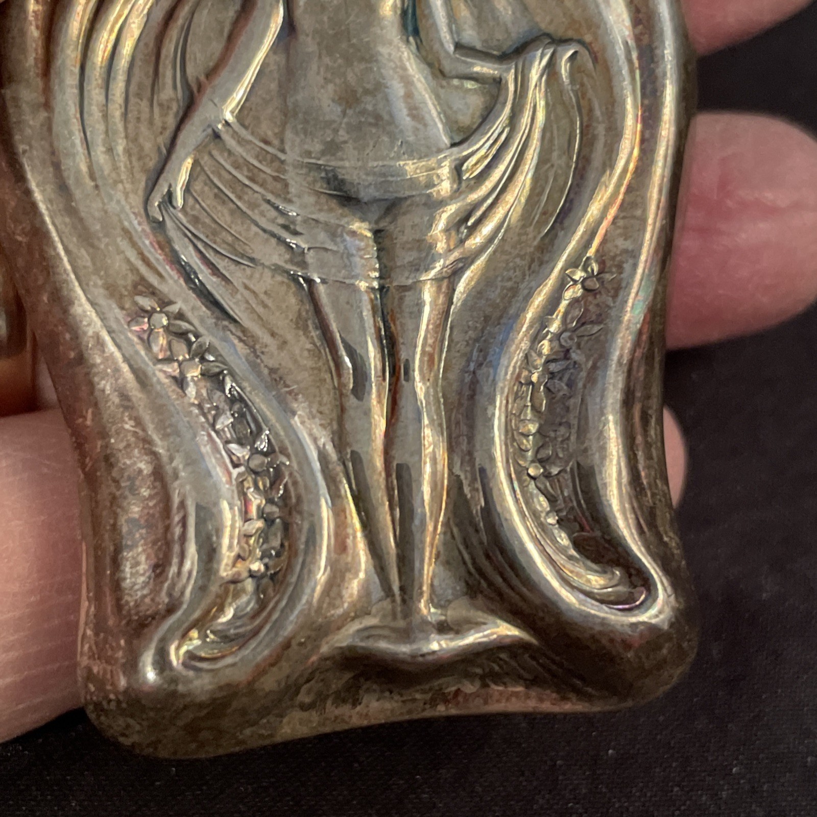Wallace Sterling Silver Art Nouveau Match Safe Nude Woman Wing-Like Hair 1.5 oz.
