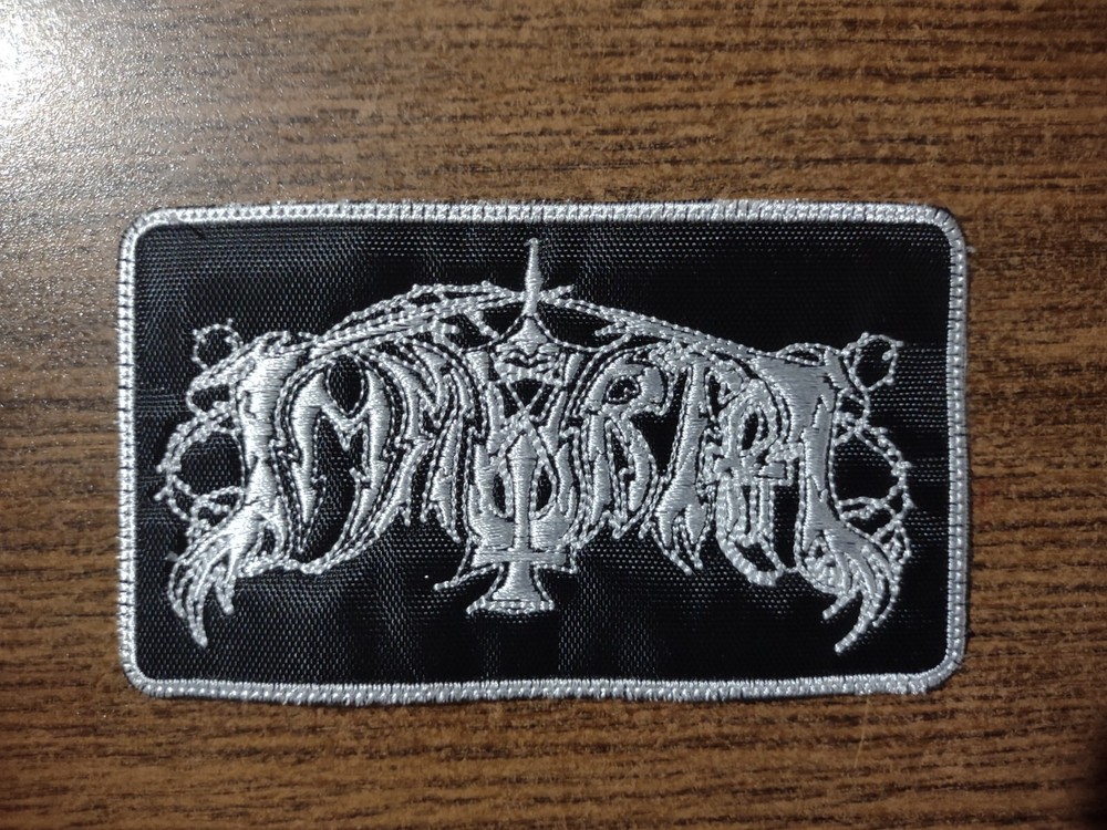 IMMORTAL,SEW ON WHITE WITH WHITE BORDER EMBROIDERED PATCH