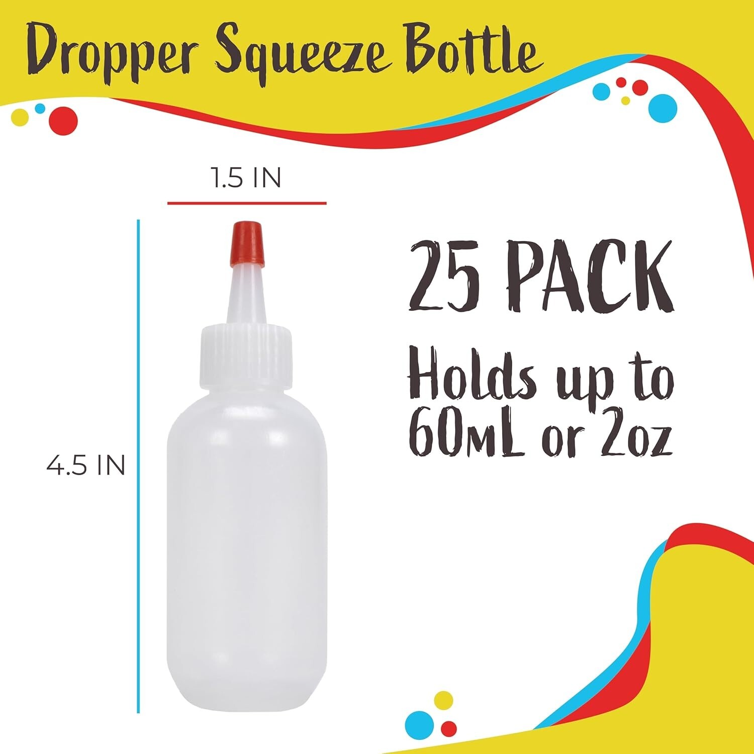 Plastic Boston Round Squeeze Bottles, 2oz Dropper with Yorker Red Tip, 25 Pack