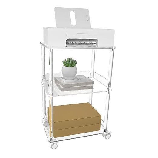 Acrylic Printer Stand, 3 Tier Clear Printer Cart with Lockable Wheels,