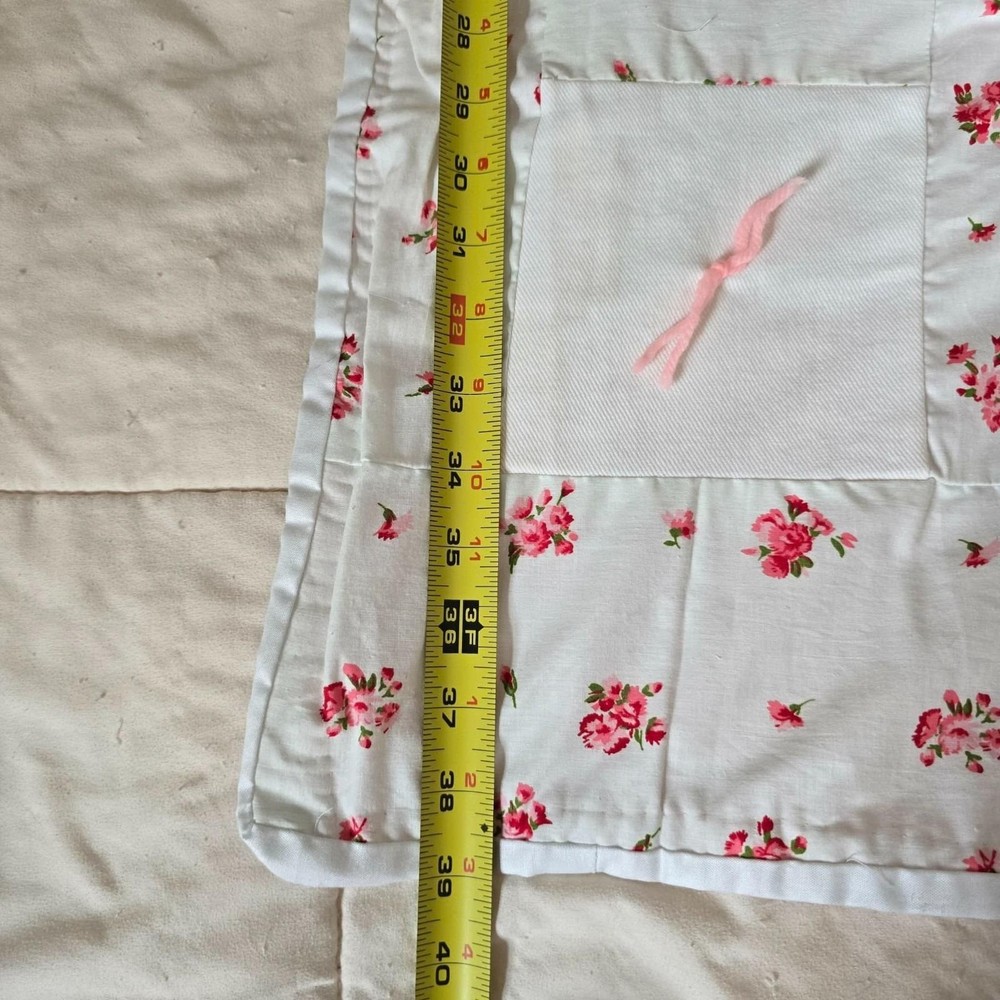 Handmade Child Tie Quilt 43"x39" Patchwork Square Blanket Pink Gingham Back