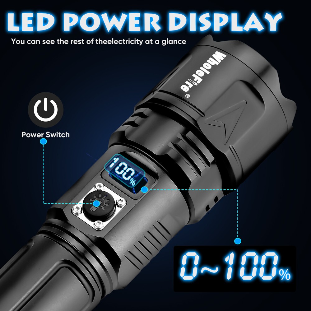 5000000 lumens LED tactical flashlight, super bright and powerful flashlight-