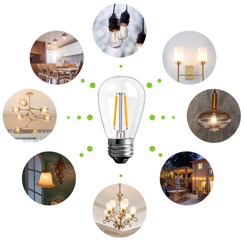 LED bulbs S14 E26 Outdoor Edison lights 2W (25Pack)for String Light Replacement