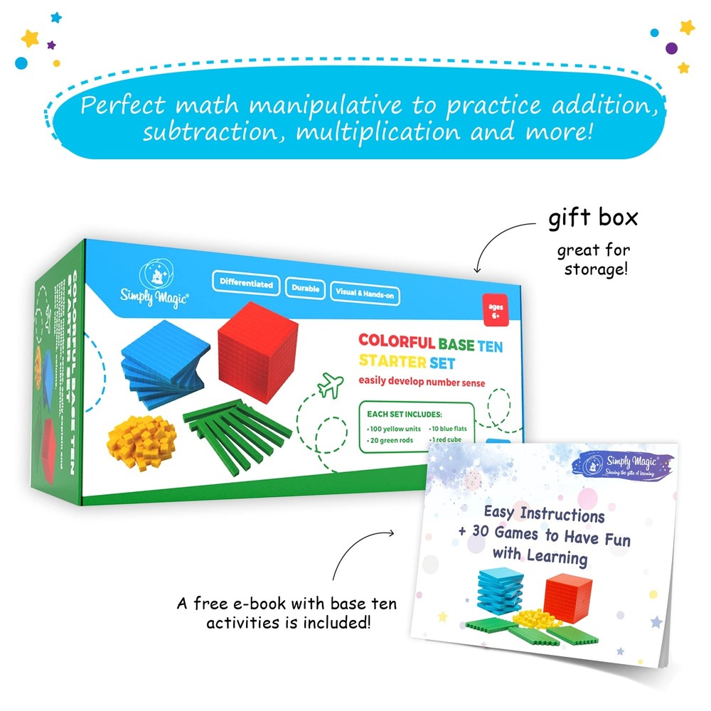 131 PCS Base Ten Blocks for Math - Place Value Blocks Base 10 Math Manipulati...