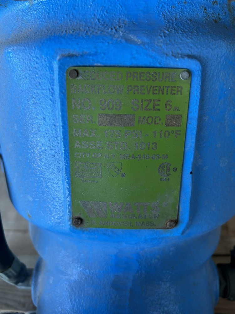 WATTS 909 6" REDUCED PRESSURE BACKFLOW PREVENTER ASSEMBLY
