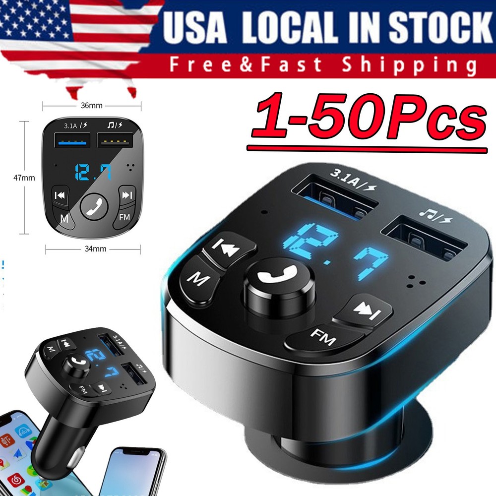 Bluetooth 5.0 Car Wireless FM Transmitter Adapter 2USB PD Charger Hands-Free Lot