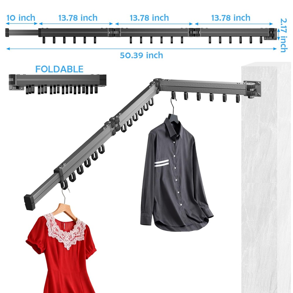 Foldable Wall Mounted Clothes Drying Rack Space Saving Laundry Home Hanger