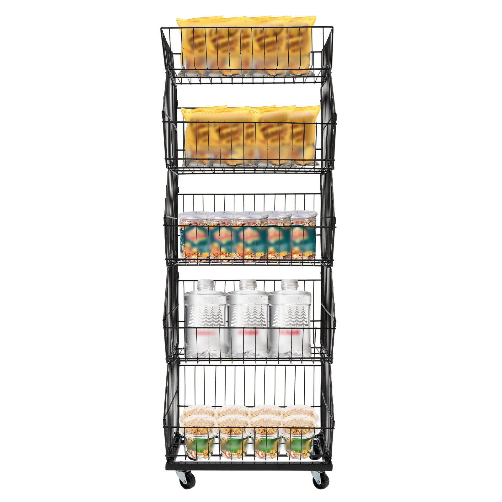 5 Tier Wire Grid Retail Display Shelf Merchandise Display Rack Stand W/ Wheels