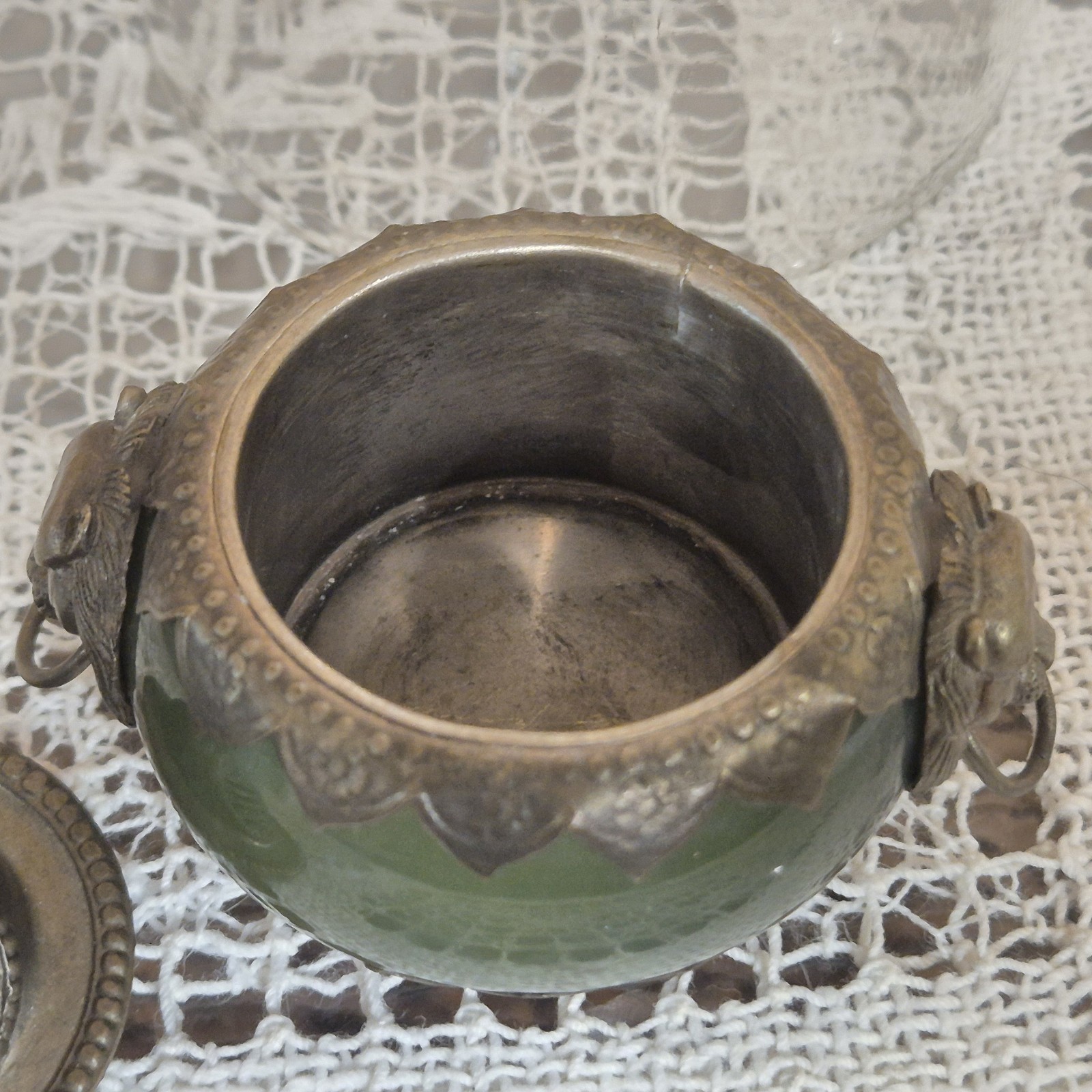 Antique Chinese Nephrite Jade Censer Incense Burner / SILVER HALLMARKS
