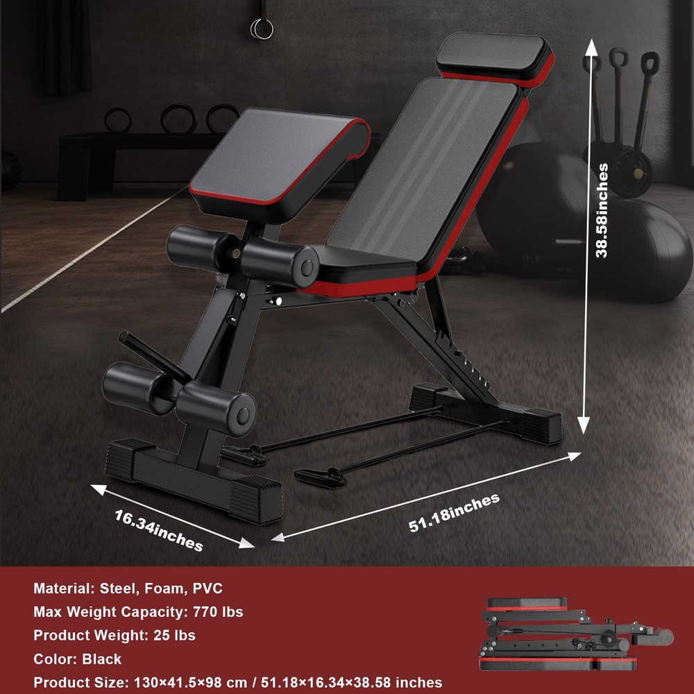 770LBS Adjustable Foldable Weight Bench Home Gym Strength Training Workout Bench