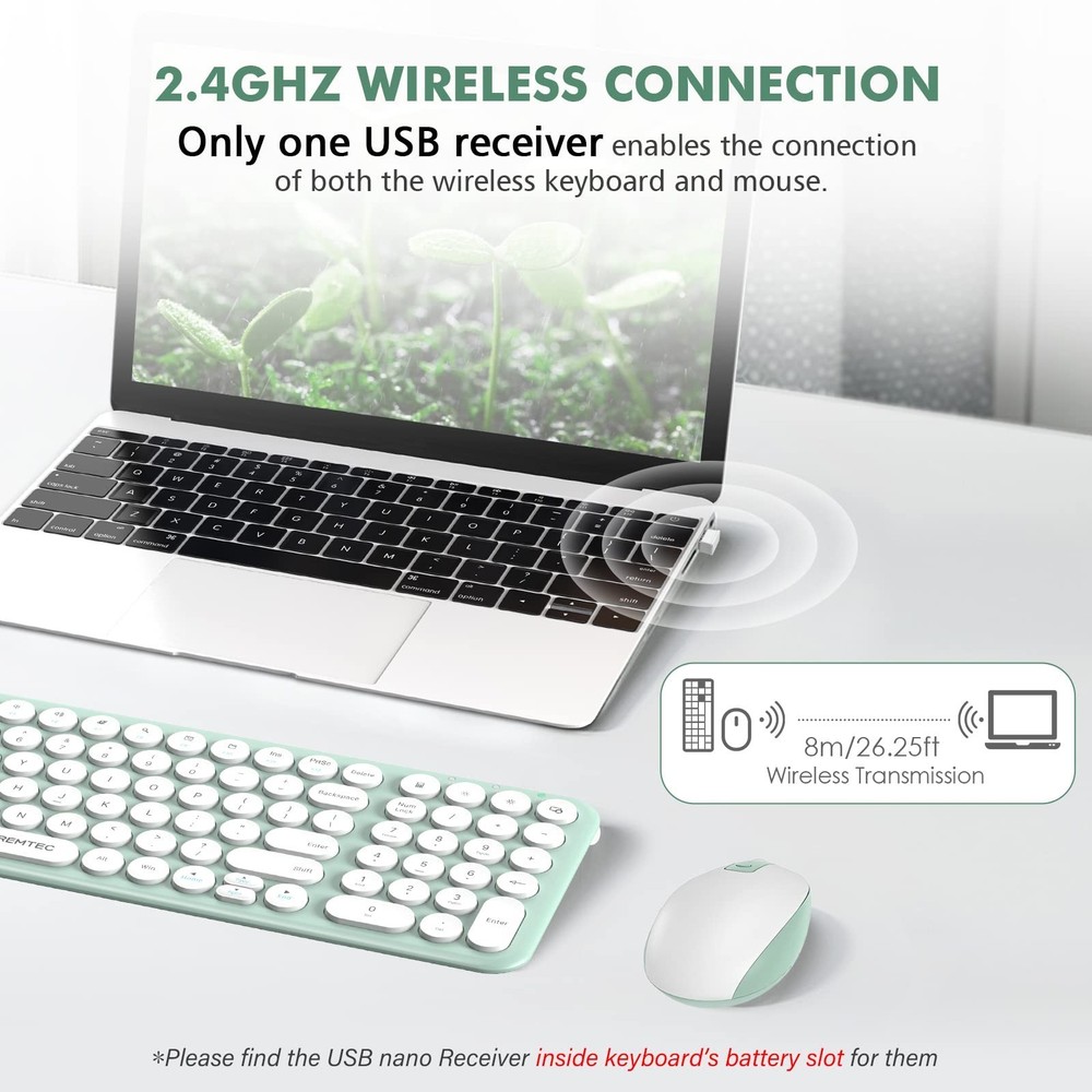 Wireless Keyboard and Mouse, XTREMTEC Compact Full Size Cute Keyboard Retro R...