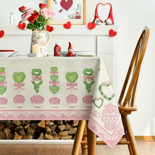 Valentine Tablecloth 52×70 Inch 52" x 70" (Rectangular) Pink/Green