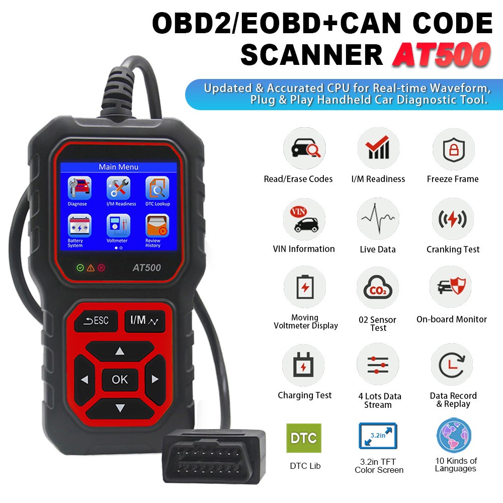 iKiKin AT500 OBDII Scanner Car OBD2 EOBD CAN Protocol Code Reader Diagnostc Tool