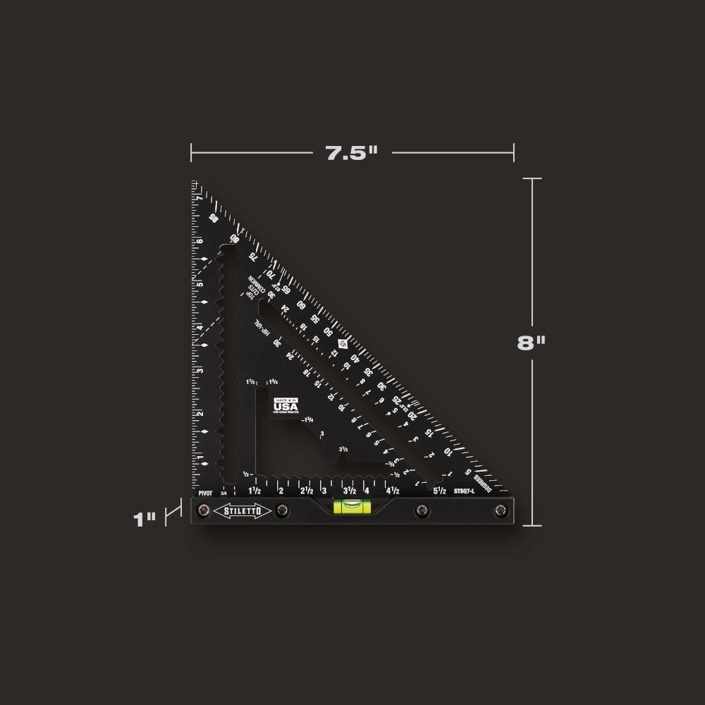Stiletto STSQ7-L 7" Carpenter Square with Level Aluminum Black